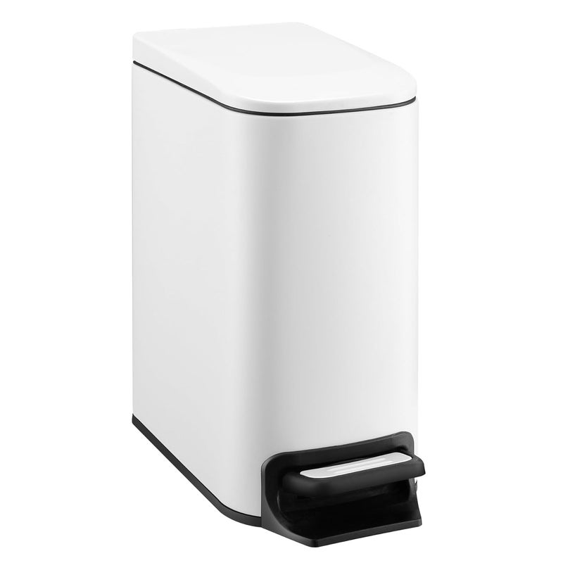 TIPGO Slim Bathroom Trash Can with Lid Soft Close, Step Pedal, 6 Liter / 1.6 Gallon Stainless Steel Trash Bin, Small Garbage Cans for Bedroom, Office, Kitchen (White) - Image 1